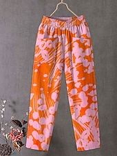 tanie szerokie nogawki i wysoki stan-Damskie Typu Chino Luźne spodnie Prosta Urlop Zabytkowe Moda Pełna długość Wysoka talia Kwiaty Graficzny Kratka Haft Kieszeń Drukowanie Miękka Oddychający Nieelastyczny Formalny Na zewnątrz Urlop