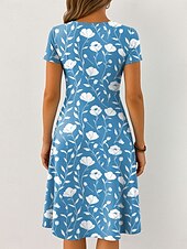 preiswerte Blumenkleider-Damen Midikleid Strickkleid Freizeitkleid T-Shirt-Kleid Sommerkleid Urlaub Lässig Boho Strand Normale Passform Blumen Grafik Kurzarm V Ausschnitt Rosa Blau Orange Grün Sommer Frühling