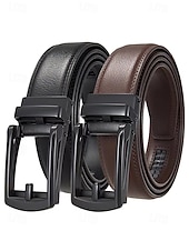 abordables Ceintures pour hommes-Ceinture en cuir véritable pour homme avec boucle à cliquet automatique – Ceinture classique ajustable pour le travail, le bureau et le quotidien