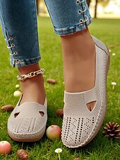 preiswerte Damenhausschuhe und -halbschuhe-Atmungsaktive Flyknit Cut-Out-Loafer für Damen – leichte, lässige Schlupfschuhe für Gartenarbeit und Outdoor-Aktivitäten