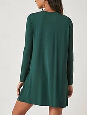 preiswerte Einfaches Kleid-Damen Minikleid Freizeitkleid Mode Klassisch Outdoor Date Normale Passform Einfach Langarm Rundhalsausschnitt Grün Sommer Frühling Herbst