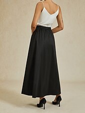 olcso Sima szoknyák-Női Szoknya Elegáns Szüret Hosszú hossz Fényes Maxi Magas derék Szoknyák Nyúlós Fekete Nyár Nejlon