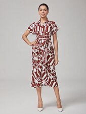 preiswerte Blumenkleider-Kleid mit geometrischem Retro-Faltenmuster
