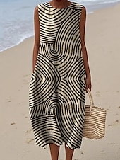 Dames Halflange jurk Zonnejurk Vakantie Casual Boho Feest Strand Ruim Passend Geometrisch Mouwloos Ronde hals Blozend Roze Rood blauw Oranje Zomer Lente voordelige Gestreepte & Geometrische Jurken-Dames Halflange jurk Zonnejurk Vakantie Casual Boho Feest Strand Ruim Passend Geometrisch Mouwloos Ronde hals Blozend Roze Rood blauw Oranje Zomer Lente