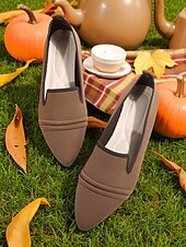 abordables Ballerines femme-Ballerines Flyknit beiges pour femmes à bout pointu – des ballerines légères et décontractées à enfiler pour les pique-niques d&#039;automne, les champs de citrouilles et les cafés du week-end