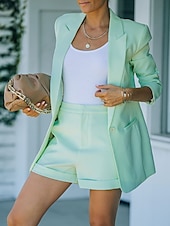 preiswerte Blazer &amp; Anzüge-Damen Blazer Bequem Atmungsaktiv Tasche Mode Modern Einfach Arbeit Täglich Regulär Umlegekragen Normale Passform Langarm Oberbekleidung Rosa Orange Grün Frühling Herbst
