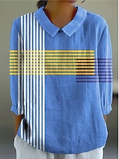 economico Top a Righe e Geometrici per Donne-Per donna Camicia Grafico Geometrico Quotidiano Elegante Moderno Manica Lunga Collare Peter Pan Top Regolari Quotidiano Stampato Verde e blu Giallo Marrone chiaro Blu Rosa Estate Primavera Autunno