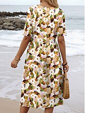 ieftine rochie florală-Pentru femei Rochii Midi Rochie A line Rochie de vară Vacanță Casual Concediu Fit regulat Floral Grafic Manșon Jumate Stil Nautic Albastru piscină Mov Trifoi Bej Vară Primăvară