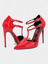 abordables Fête de la Vie Nocturne-Escarpins à talons aiguilles en cuir verni blanc pour femmes avec double bride - Escarpins à bout pointu sexy pour la vie nocturne et les soirées en club
