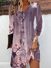 abordables Robes Floraux Imprimés-Femmes Mini Robe Robe Fleurie Robe Imprimée Mode Moderne Vacances Quotidien Sortir Coupe régulière Fleuri manche longue Col en V Jaune Bleu Violet Vert Été Printemps
