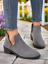 abordables Botines-Botines de ante sintético para mujer con tacón bajo: botas cortas informales para uso diario, paseos de otoño y caminos rurales.