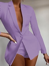 billiga Blazers och kostymer-Dam Kavaj Bekväm Andningsfunktion Knappar Mode Modern Slät Arbete Dagligen Normal Nedvikt Normal Långärmad Ytterkläder Gul Rubinrött Purpur Vår Höst