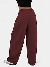 economico gamba larga e vita alta-Per donna Gamba larga Pantaloni Eleganti Streetwear Casual Lunghezza intera Naturale Semplice Tasca Design con Coulisse Elastica Comodo Streetwear Ferie Rosso violaceo Nero Verde militare Marrone