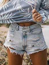economico Pantaloncini di jeans-Per donna Shorts Pantaloni Eleganti Streetwear Casual Corto Naturale Semplice Tasca Strappato Comodo Ferie Weekend Blu cielo chiaro Estate Vestibilità regolare