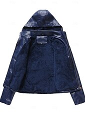 economico Giacche in finta pelle-Per donna Giacca in Ecopelle Giacca in Pile Impermeabile Confortevole Tasca Cerniera completa Foderato in pile Moda Stile da Strada Semplice All&#039;aperto Casual Quotidiano Regolare Con Cappuccio