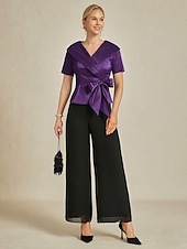 baratos Tops elegantes-Mulheres Côr Sólida à moda Aberto para a Lateral Com cinto Beringela Verão Primavera Outono