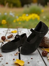 preiswerte Ballerinas für Damen-Beige Mary-Jane-Ballerinas mit weiter Spitze für Damen – bequeme Schuhe aus weichem Wildlederimitat für Freizeitausflüge, Spaziergänge im Garten und den Alltag