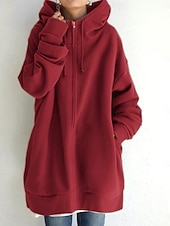 cheap Hoodie Jacket-Women&#039;s Casual Jacket Hoodie Jacket Comfortable Breathable Zipper Pocket Casual Plain Street Casual Daily Wear Zipper Long Hooded Regular Fit Long Sleeve Outerwear Black Red Khaki Spring Fall