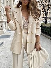 preiswerte Blazer &amp; Anzüge-Damen Blazer Bequem Atmungsaktiv Knöpfe Mode Modern Einfach Arbeit Täglich Regulär Umlegekragen Normale Passform Langarm Oberbekleidung Schwarz Weiß Rosa Frühling Herbst