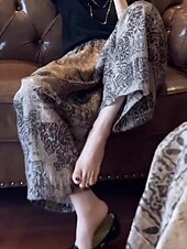 billiga breda ben och hög midja-Dam Brett skaft Byxor Streetwear Ledigt Fullängd Naturlig Blomma Elastisk midja Mönster Mjuk Gata Helgdag Dagliga kläder Grå Höst Normal