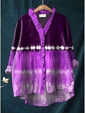 levne Dámské pruhované a geometrické topy-Dámské Boho košile Grafika Geometrický Elegantní Čechy Aktivní Do V Běžné topy Denní Dovolená Oblečení na pláž Volány Džínová modrá Žlutá Rubínově červená Vodní modrá Fialová Podzim