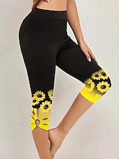 billiga -Dam Byxor Damasker Streetwear Ledigt Vadlängd Naturlig Blomma Elastisk midja Mönster Mjuk Gata Helgdag Dagliga kläder Svart Höst Normal