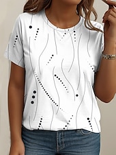preiswerte T-Shirts in Übergrößen-Damen Übergröße Oberteile T Shirt Grafik Abstrakt Druck Kurzarm Rundhalsausschnitt Lässig Täglich Polyester Sommer Frühling Weiß Blau