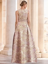 abordables FLORALES-Robe de soirée A-Line en jacquard floral verte élégante Robe de mariage formelle longueur au sol sans manches en V en nylon avec poche fente Robe invitée de mariage