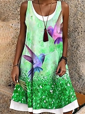 cheap Animals Dress-Women&#039;s Mini Dress Sundress A Line Dress Off The Shoulder Dress Vacation Casual Boho Daily Loose Fit Graphic Animal Sleeveless Crew Neck Red Blue Purple Green Summer Spring Fall