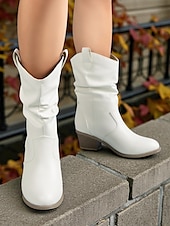 levne Slouch Boots-Dámské hnědé volné kozačky do půli lýtek s úzkým podpatkem – boty z umělé kůže ve vintage westernovém stylu na venkovské outfity, návštěvy farem a podzimní festivaly