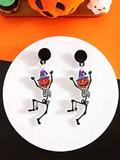 billige Halloween-tilbehør-Halloween-øredobber i akryl til dame – lett spøkelseshatt, gresskarhatt og heksehatt &amp;Skjelettdesign for tenåringer og voksne, perfekt for Halloween-kostymer og festtilbehør