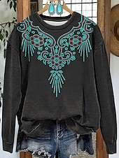 billige Boho topper-Dame Gensere Grafisk Paisly Fritid Langermet Crew-hals Vanlige topper Gate Hverdag Trykt mønster Hvit Blå Grønn Høst Vinter
