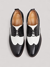 olcso 1950-es évek-női fekete-fehér szárnyas oxford cipő - 1950-es évekbeli vintage brogue fűzős bőr alkalmi cipő irodába, hétköznapi kirándulásokra és retró ihletésű divatba