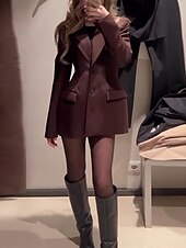 abordables Blazers y Trajes-Mujer chaqueta Cómodo Bolsillo Botones Moda Plano Calle Noche Botonadura Simple Regular Cuello Vuelto Ajuste regular Manga Larga Ropa de calle Marrón Otoño Invierno