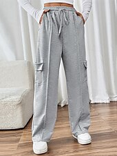 abordables jambe large et taille haute-Femmes Joggings Jambe large Pantalons Mode Streetwear Longueur complète Taille haute Uni Avec Poches Taille Élastique Respirabilité Confortable Micro-Élastique Rue Tenue quotidienne Sortir Gris