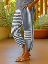 abordables Pantalon droit-Femmes Chinos Shorts Pantacourt Élégant Vacances ancien Longueur cheville Taille haute Graphique Rayure Rayé Superposé Non Elastique Extérieur Rue Quotidien Noir Bleu Rouge Été Printemps