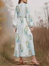 preiswerte Blumenkleid-Damen Midikleid Freizeitkleid Chiffon Schwingkleid Modern Urlaub Täglich Wochenende Normale Passform Blumen Leopard Langarm V Ausschnitt Weiß Rosa Fuchsie Sommer Frühling Herbst