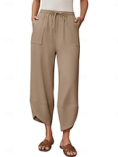 economico Pantaloni in lino e cotone semplici-Per donna Pantaloni in cotone e lino Chinos Moda Essenziale Lunghezza intera Vita Alta Semplice Tasca Coulisse Comodità All&#039;aperto Micro-elastico Vacanza Streetwear Quotidiano Esercito verde Nero Blu