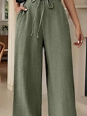 abordables jambe large et taille haute-Femmes Jambe large Slacks Streetwear Occasionnel Longueur complète Naturel Uni Avec Poches Conception à cordon élastique Confortable Rue Tenue quotidienne Week-end Noir Rose Vert Véronèse Bleu Automne