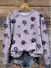 abordables Hauts Floraux-Femmes Sweatshirt Pull Fleuri Graphique Chaud Actif ancien manche longue Col ras du cou Hauts Réguliers Rue Tenue Quotidienne Occasionnel Imprimé Violet Fuchsia Orange Parme Beige Printemps Automne