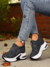 cheap Women&#039;s Sneakers-Women&#039;s Canvas Platform Sneakers with Air Cushion – Trendy Zip-Up Wedge Walking Shoes for Casual Outfits, Street Style and Travel