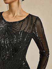 preiswerte Kleider für den-Damen Maxikleid Etui-Kleid Elegant Abendgesellschaft Normale Passform Einfarbig Langarm Rundhalsausschnitt Schwarz Herbst Winter