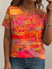 preiswerte T-Shirts in Übergrößen-Damen Übergröße Oberteile T Shirt Grafik Abstrakt Druck Kurzarm Rundhalsausschnitt Lässig Täglich Polyester Sommer Frühling Weiß Blau