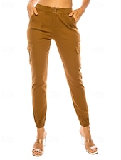 cheap Women&#039;s Cargo Pants-Women&#039;s Cargo Pants Slacks Streetwear Casual Full Length Natural Plain Pocket Soft Holiday Weekend Dark Yellow claret Forest Green Camel Fall Regular Fit
