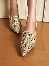cheap Women&#039;s Slip-Ons &amp; Loafers-Women&#039;s Leopard Print Tassel Flats - Retro Style Pointed Toe Shoes with Orange Trim and Block Heel for Daily Wear &amp; Casual Outings