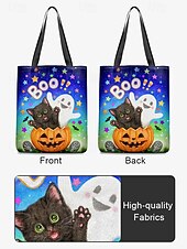 preiswerte Taschen-Halloween-Tragetasche für Damen mit süßem Katzenaufdruck von Kayomi Harai, große Canvas-Umhängetasche für Süßes oder Saures und Partys