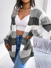ieftine Cardigane și îmbrăcăminte exterioară-Pentru femei Pulover Bluza Elegant Modă Șic Stradă Dungi Culoare pură Deschis frontal Tricotat Manșon Lung Topuri obișnuite Tricotat În aer liber Zilnic Sfârșit de săptămână Negru Roșu Vin Toamn