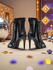 baratos Sapatos de Dança Latina-Botas de dança de salto alto com cadarço branco e prata para mulheres - sapatos profissionais de dança de jazz latino com biqueira aberta para palco e festa