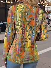 abordables T-shirt floral-Femmes T-shirt Fleuri Graphique Occasionnel manche longue Col ras du cou Col rond Hauts Réguliers Quotidien Imprimé Jaune Violet Vert Été Printemps Automne