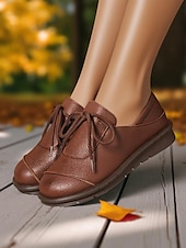 abordables Chaussures sans lacet et mocassins femme-Chaussures décontractées à lacets marron foncé pour femmes, chaussures plates souples et confortables, idéales pour les promenades quotidiennes, les sorties décontractées et les voyages